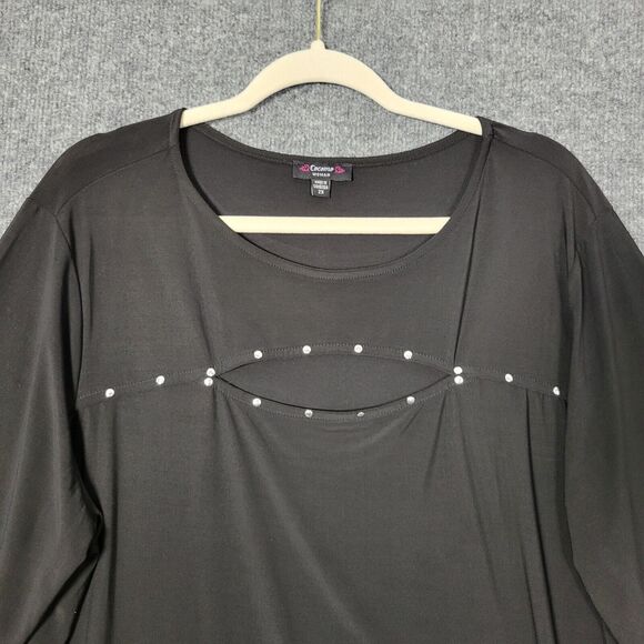 COCOMO Black Rhinestone Peekaboo Cutaway 3/4 Sleeve Top SIZE 2X - Picture 3 of 11